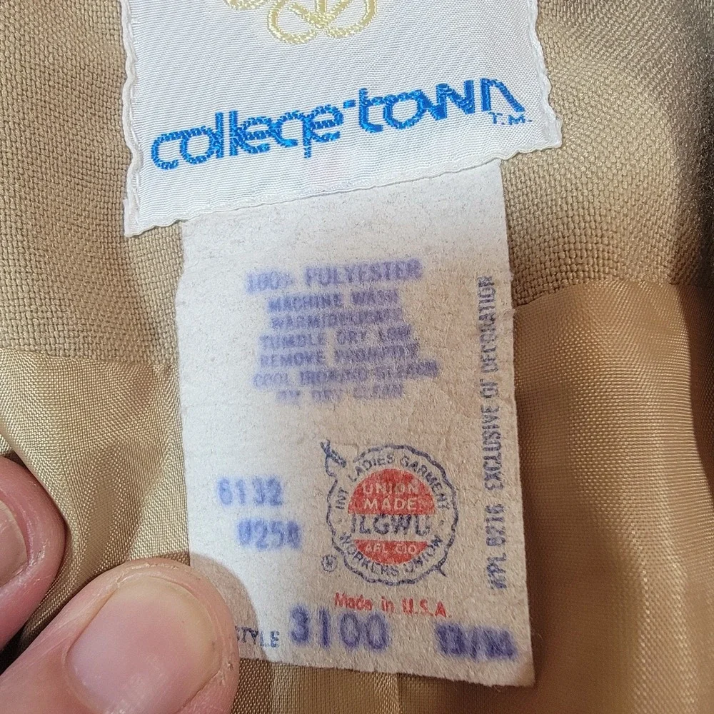 Vintage 80s College Town Blazer Womens Beige Three Button‎ Jacket Size 13/14